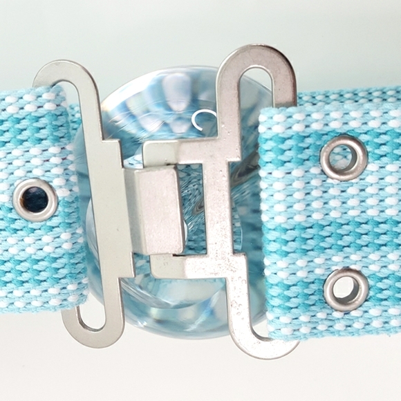 Unisex Web Belt💙 Blue Stripped Nylon Grommets Canvas | Metal Buckle - Picture 6 of 8